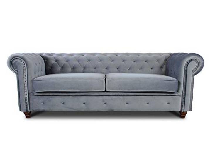 Sofnet - Sofa Chesterfield Asti 3-Sitzer (Grau, Velvet 10) Couchgarnitur, Polstersofa, Glamour Design, Veloursstoff, Holzfüße, komfortabel für Wohnzimmer