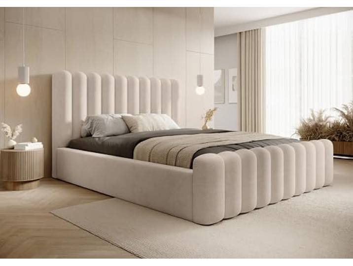 DomiMeble DomoHome- Langlebiges Polsterbett Mona VII – Stilvolles Schlafzimmermöbel Mit Großem Bettkasten, Pflegeleichtem Material Und Modernem Design 160x200 cm, Farbe: Beige