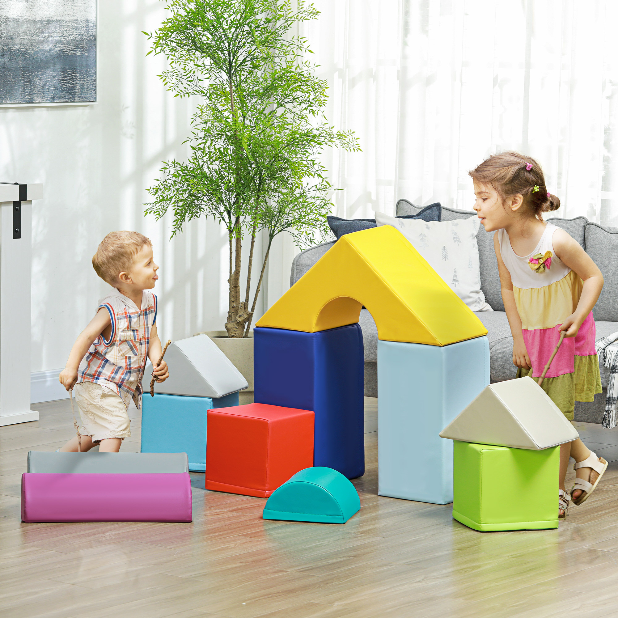 Homcom Set Costruzioni Morbide per Bambini 1-3 Anni con 11 Forme in PU e EPE Multicolore