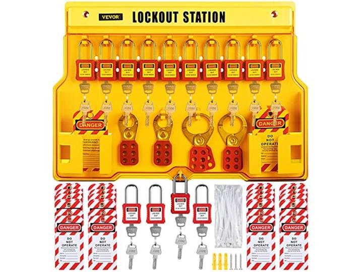 VEVOR Kit d'Étiquetage de Verrouillage 58 PCS Kit de Station de Cadenas d'Étiquetage 39\,3 x 55\,8 cm Kit de Sécurité électrique de Verrou Loto Utilisés pour Arrêter ou Verrouiller Machines Dangereuses