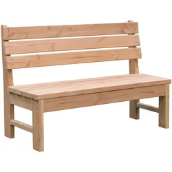 Holz Gruppensitzbank mit Lehne – Sitzbank aus naturbelassener Douglasie, 200 cm – quadratische Gartenbank – ideale Holzbänke für Garten & Terrasse