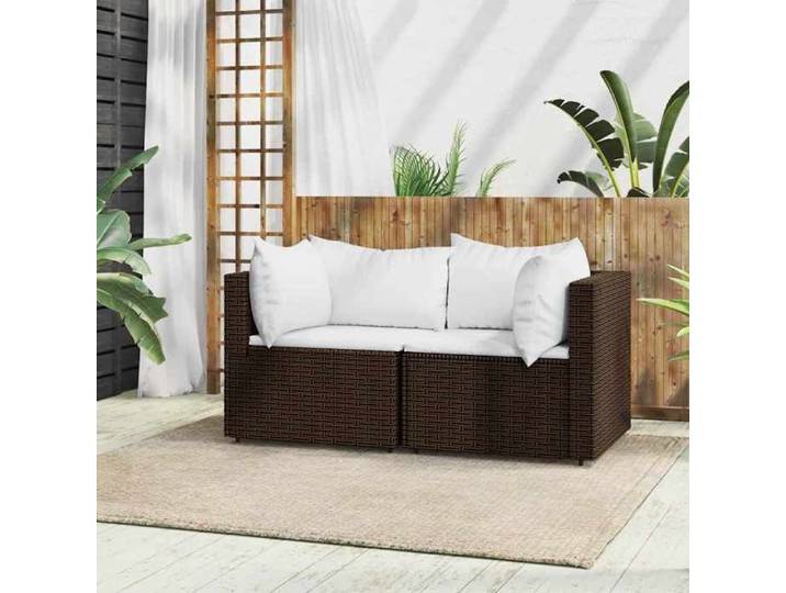 Canapés d'angle de jardin et coussins (lot de 2) marron résine tressée - Sofa d'extérieur LL2724