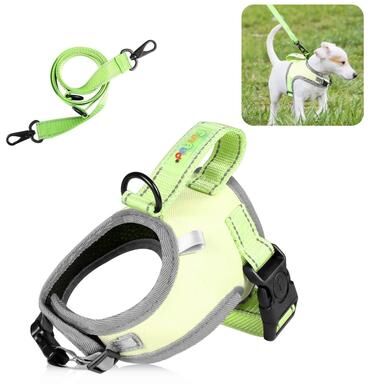 United FunAdd Reflective Dog Harness Breathable Adjustable No Pull Pet Vest With Leash green m