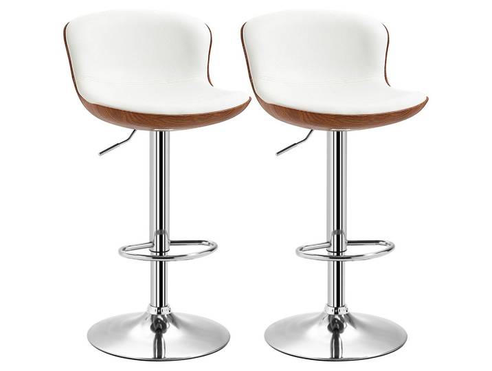 BARHOCKER Kunstleder Metall Cremeweiß Silber 2er Set