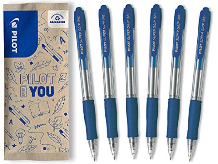 PILOT - 6 Super Grip - Navulbare Intrekbare Balpen - Blauw - Medium Punt