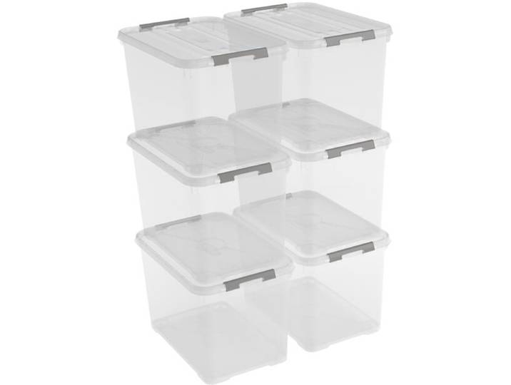 Curver Handy+ Opbergbox - 65L - 6 stuks - Transparant met deksel