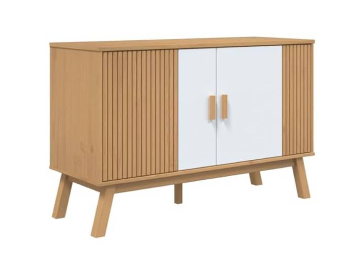 HGFDVCMR Sideboard Olden Massivholz Kommode Weiß Braun 114x43x73.5 cm Skandinavischer Anrichteschrank aus echtem Kiefernholz mit stabilen Beinen, ideal für Wohnzimmer und Flur.