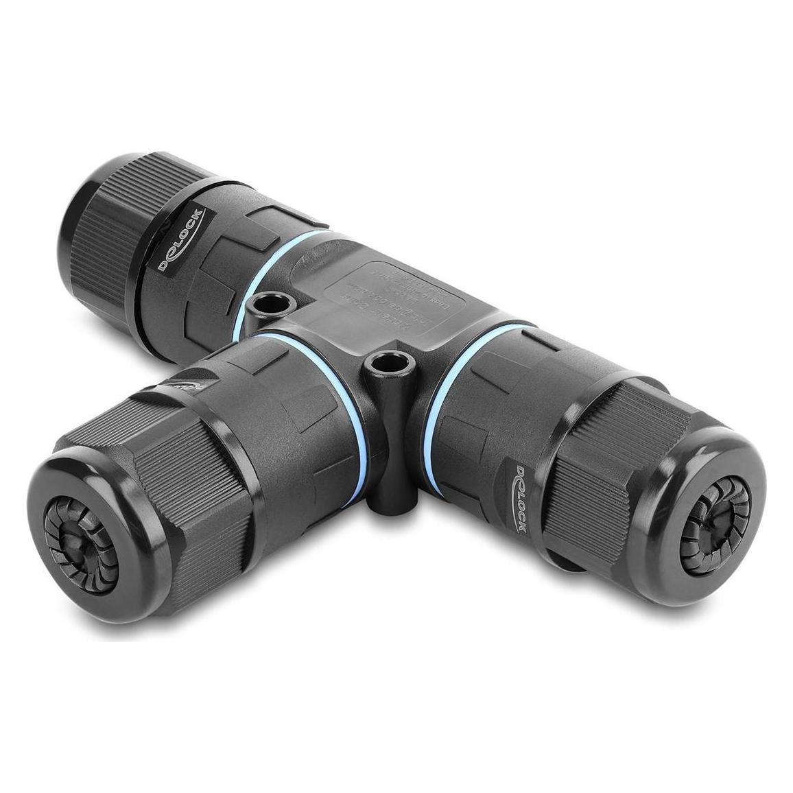 Delock Kabelverbinder T-Form 3 Pin IP68 wasserdicht werkzeugfrei schwarz (87244)