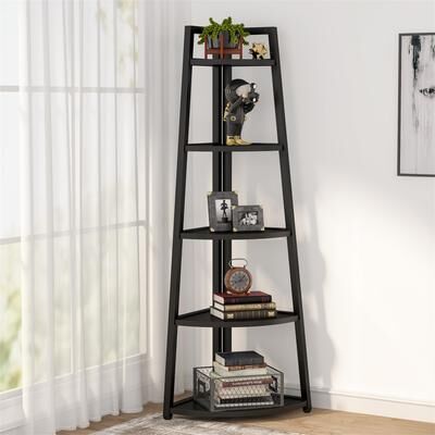 Tribesigns 5 tier Bathroom Corner Shelf Storage Tower Cabinet Rustic Brown