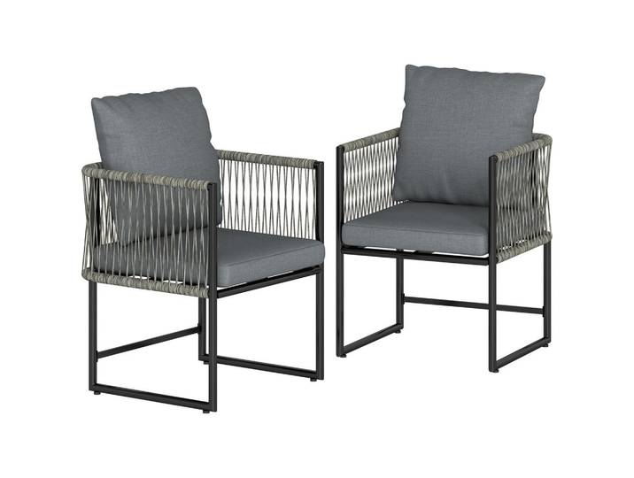 Outsunny Gartenstühle 2er Set Stahl PE-Rattan Dunkelgrau, Metall, 52x66x52 cm, Gartenmöbel, Gartensessel, Gartenstühle