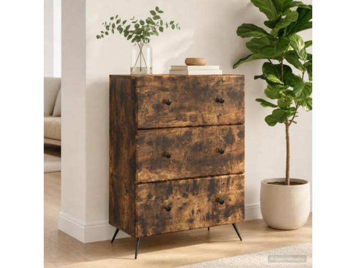ZXQVLMRS Schubladenschrank in Geräucherte Eiche 66 x 34,5 x 90 cm Kommode mit 3 Schubladen für Schlafzimmer und Home Office Holzwerkstoff