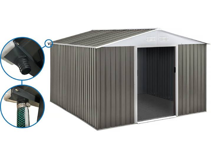 Abri jardin métal Dallas - 15,16 m² avec gouttière - Taupe