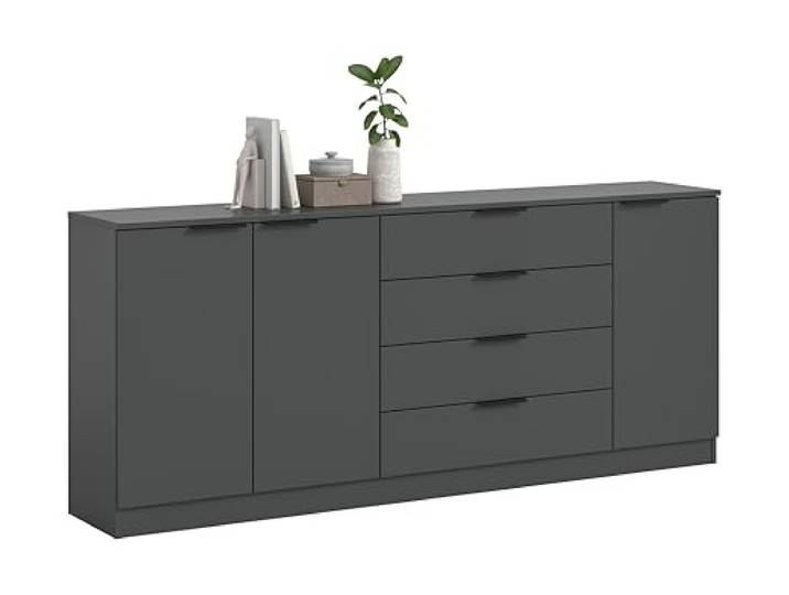 xonox.home – Kommode Kopenhagen 185x80x35 cm in Anthrazit – Extra breite Kommode mit viel Stauraum für Wohn- und Schlafzimmer – modernes, pflegeleichtes Design für mehr Ordnung