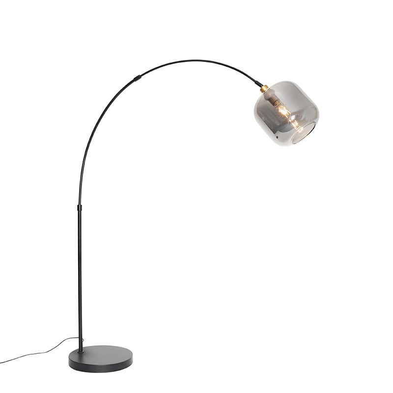 Qazqa Smart booglamp zwart en goud met rookglas en wifi