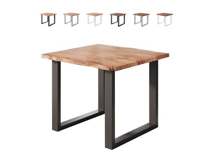 Loreno Esstisch 80×80×77cm Vento Akazie Natur – U-Gestell Schwarz Massiver Akazienholztisch naturfarben mit 26mm starker Tischplatte – Perfekt für Esszimmer und Küche