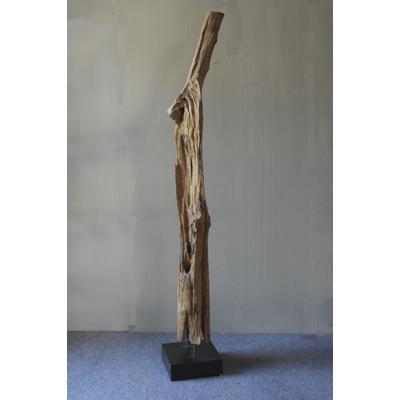 Dekoobjekt SIT "Pucón Treibholzskulptur aus recyceltem Teakholz mit Mahagoni-Fuß", beige (natur), B:30cm H:200cm T:30cm, Massivholz, Dekofiguren, Jede Skulptur ein Unikat aus recyceltem Teakholz