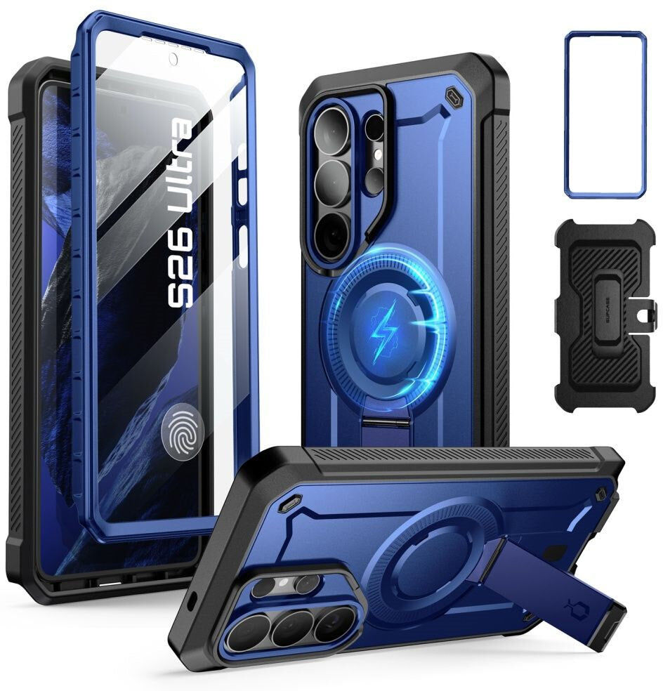 SUPCASE Samsung Galaxy S26 Ultra Unicorn Beetle Pro Mag Cover inkl. 2x Frontramme - MagSafe Kompatibel - Blå