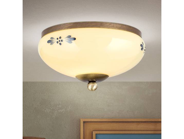 Plafondlamp Landhaus, dimbaar, crème / amber, Woon-/ Eetkamer, Glas, Landelijk, plafondlamp