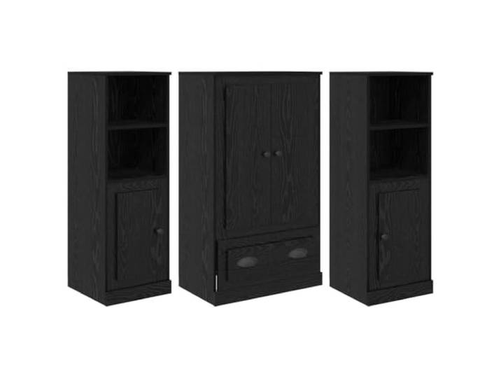 KGFHERENB Highboard 3er Set Schwarz Eichen-Optik Holzwerkstoff 132 cm Dreiteiliges Anrichte-Set in eleganter Holzoptik für Wohnzimmer und Schlafzimmer, bietet viel Platz und Flexibilität.