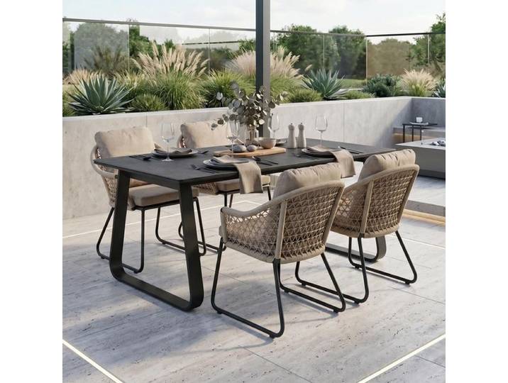 OUTLIV. Clara Gartenmöbel-Set M (4 Plätze) Tisch 180x100cm Dunkelgrau Sand