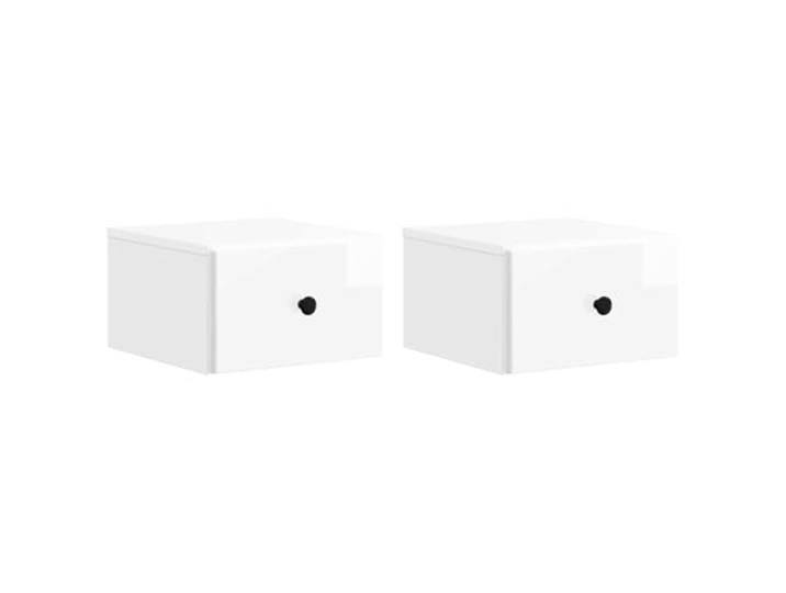 KUPTYERFG Nachttisch Wandmontiert 2 STK Hochglanz Weiß 34,5x33x20cm Platzsparende Hängeschränke fürs Schlafzimmer mit 2 Schubladen aus Holzwerkstoff für ordentliche Aufbewahrung.