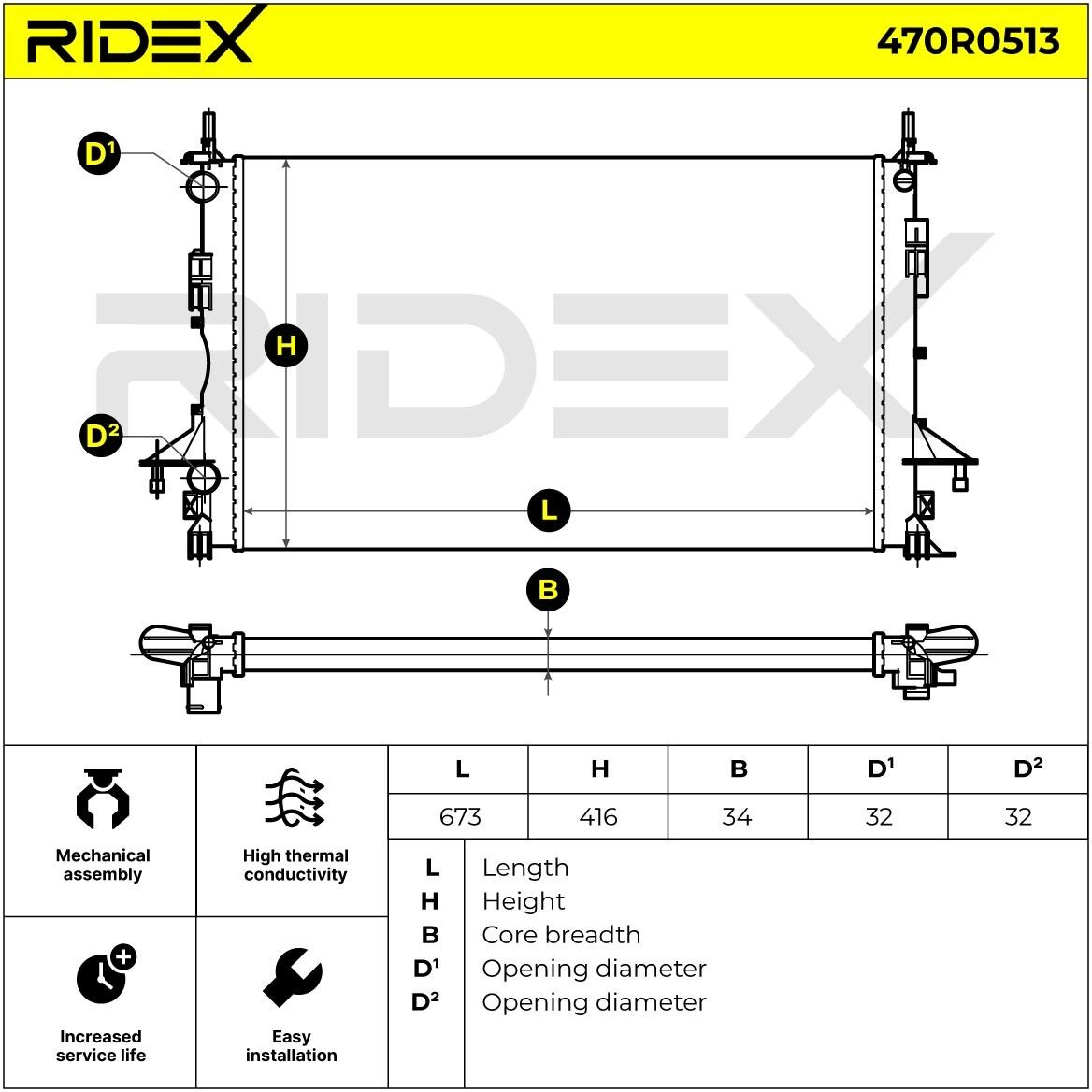 RIDEX 470R0513 Kühler, Motorkühlung