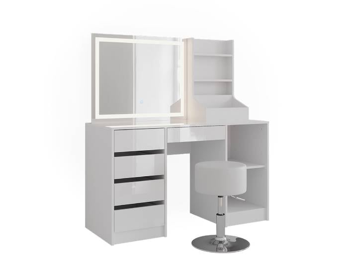 Coiffeuse 4 parties blanc/blanc brillant 128.2x76cm