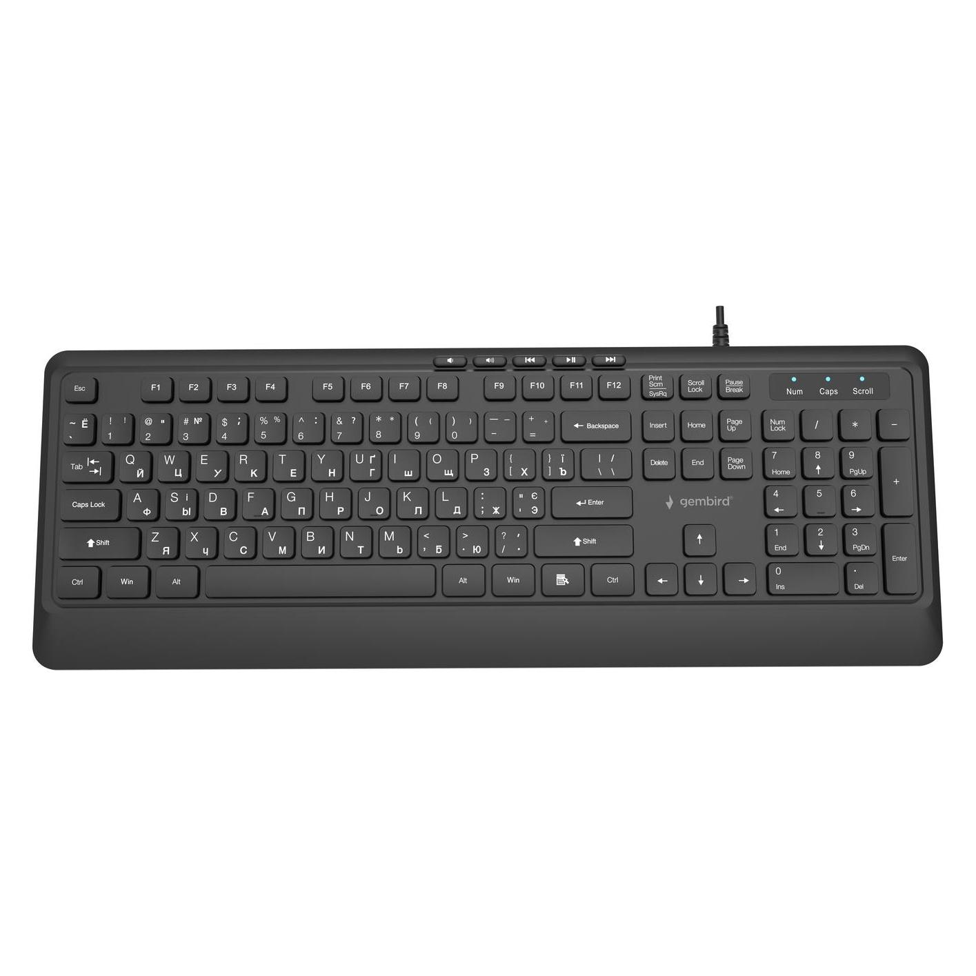 Gembird Przewodowa Klawiatura Multimedialna Slim 5 Klawiszy Hotkeys Ru Layout Czarna (US, Kabelgebunden) (KB-MCH-05-CYRL)