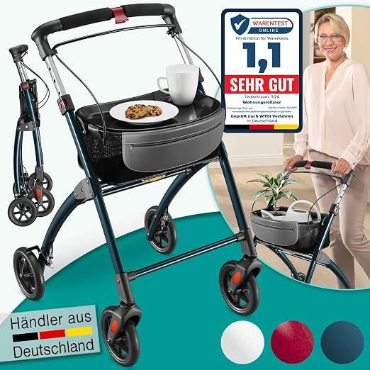 Wohnungsrollator 54cm breit, faltbar und leicht, inkl. Tablett & Stoffkorb, Rollator schmal für die Wohnung, Indoor-Rollator, klappbar, Aluminium,Mobilität für Zuhause anthrazit