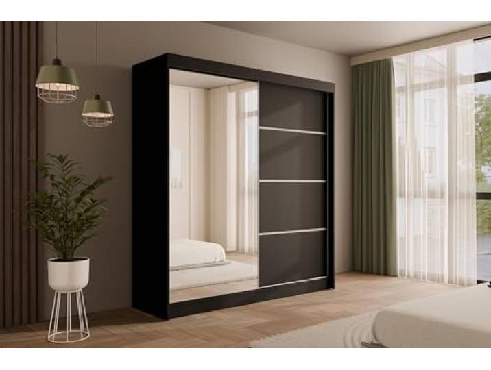 ALTDECOR Schwebetürenschrank mit Spiegel PAOKI - 200x215 Garderobenschrank mit viel Stauraum, Vielseitiger , Schrank, Kleiderschrank