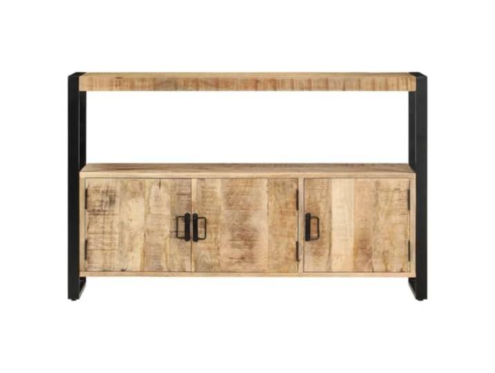 KPOTUERTU Beistellschrank 120x30x75 cm Massivholz Mango Vintage-Design, Industrie-Stil, pulverbeschichteter Stahl, 2 Fächer, 3 Türen, 1 Ablage, Stauraum