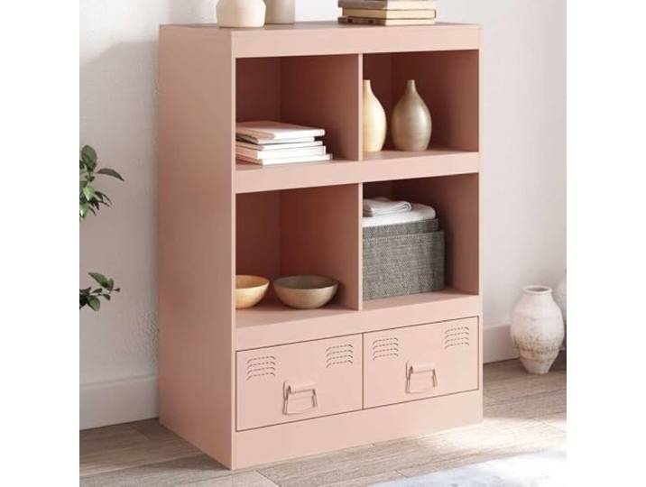 Pflegeleichtes Highboard zur einfachen Reinigung mit praktischem Stauraum und Griffen, Elegantes Highboard für stilvolle Einrichtung, stabiles aus kaltgewalztem Stahl in Rosa
