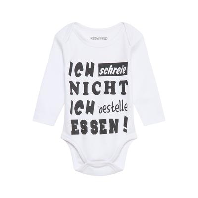 Langarmbody KIDSWORLD "Ich schreie nicht, ich bestelle Essen", Mädchen, Gr. 62/68, N-Gr, weiß, Jersey, Obermaterial: 100% Baumwolle, bedruckt, Basic, Bodys, aus Bio-Baumwolle