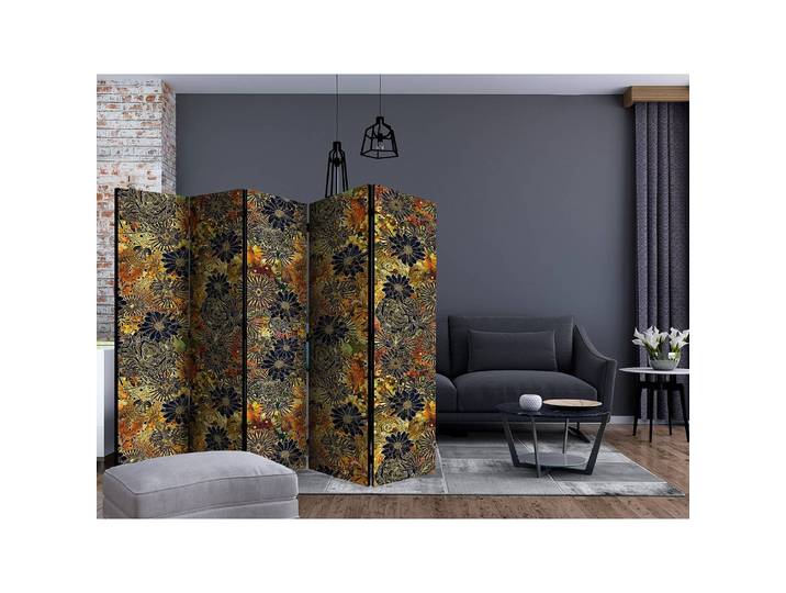 Paravent Floral Madness Polaire Noir 225 x 172 x 3cm 5 éléments
