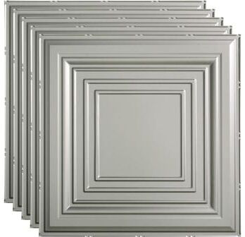 Fasade FASÄDE Traditional Style 3 Decorative Vinyl 2ft x 2ft Lay in Ceiling Panel in Argent Silver (5 Pack)