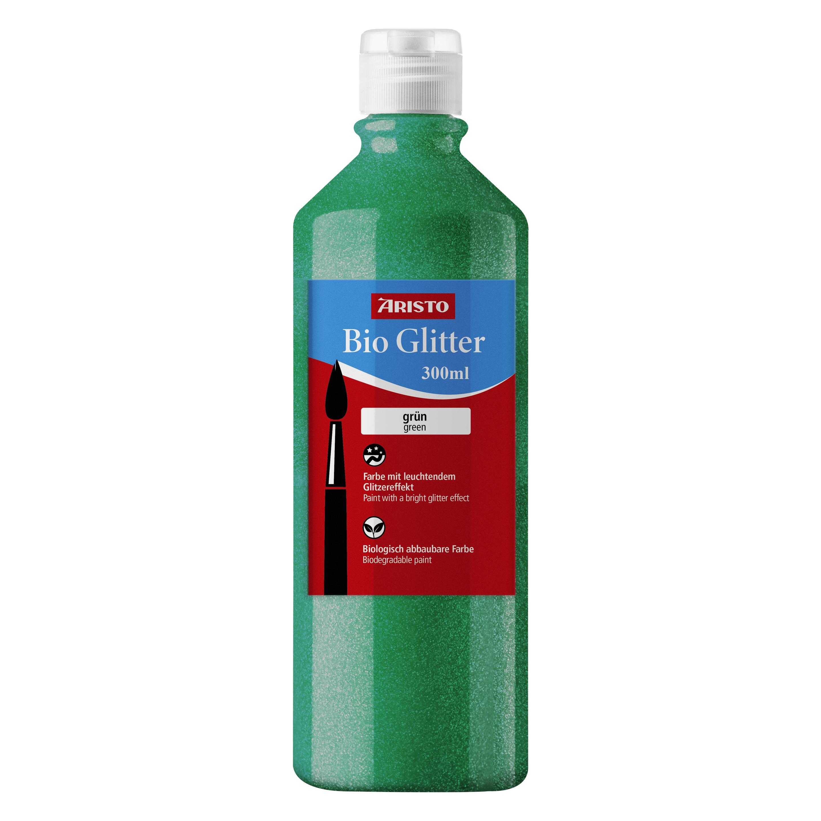 Aristo Bioglitter Paint, Flüssigmalfarbe mit Glitzereffekt, 300 ml Flasche, grün (300 ml) (AR32340)