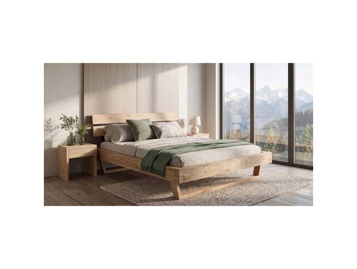 Mid.you Balkenbett, Naturfarben, Holz, Akazie, Hartholz, Holz, 180x200 cm, Kingsize, sichtbare Massivholzteile, Schlafzimmer, Bett, Holzbetten