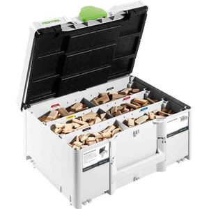 Festool Domino-Dübel 576794, lose, Set, 1060 Stück, 6 Größen, aus Buchenholz, mit Fräser und Koffer