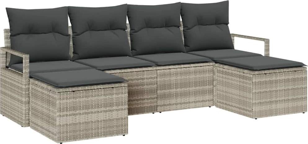 vidaXL Bankset 6 stuks lichtgrijs Polyrotan