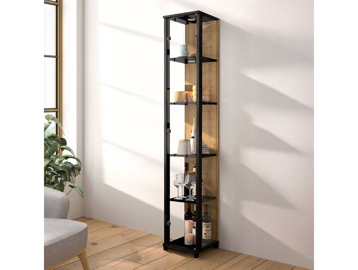 Standvitrine mit 4 Holzböden 32 x 172 x 32cm mit Beleuchtung Schwarz