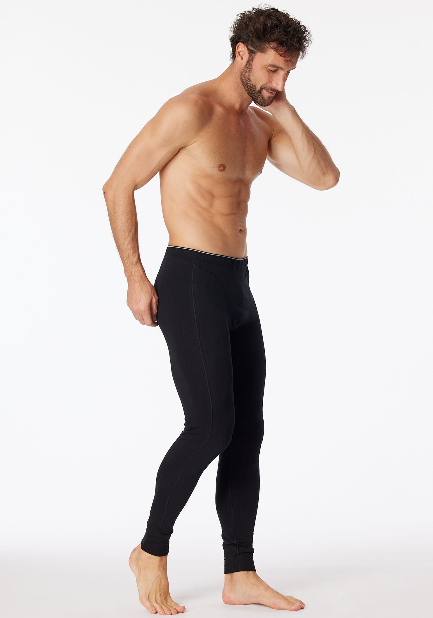 Lange Unterhose SCHIESSER "95/5", Herren, Gr. 4, schwarz (000, schwarz), Single Jersey, Obermaterial: 95% Baumwolle, 5% Elasthan, unifarben, eng, Unterhosen Lange Unterhose, mit innen liegendem Webgummibund 000, schwarz 4