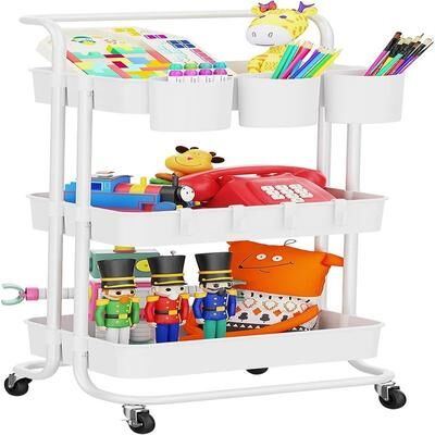 No "3Tier Rolling Mobile Utility Cart with Hanging Cups - 13""D x 16.5""W x 33""H"