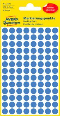 Avery Markierungspunkte 3591, wiederablösbar, 416 Stück, Ø 8 mm, blau