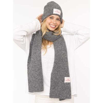 Strickmütze ZWILLINGSHERZ "Zwillingsherz Patch", Damen, grau (anthrazit), Strick, Materialmix, unifarben, Mützen Strickmütze, gerippt, mit Wolle und Umschlag, mit Patch