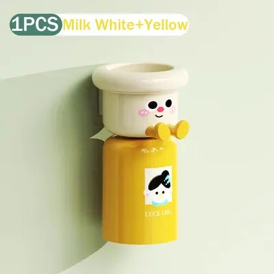 Youfap Market 2 In 1 Gargle Cup, Cute Kids Creative Toothbrush Holder, Household No Punching Organizer Rack With Cups For Toothpaste milkwhite+yellow