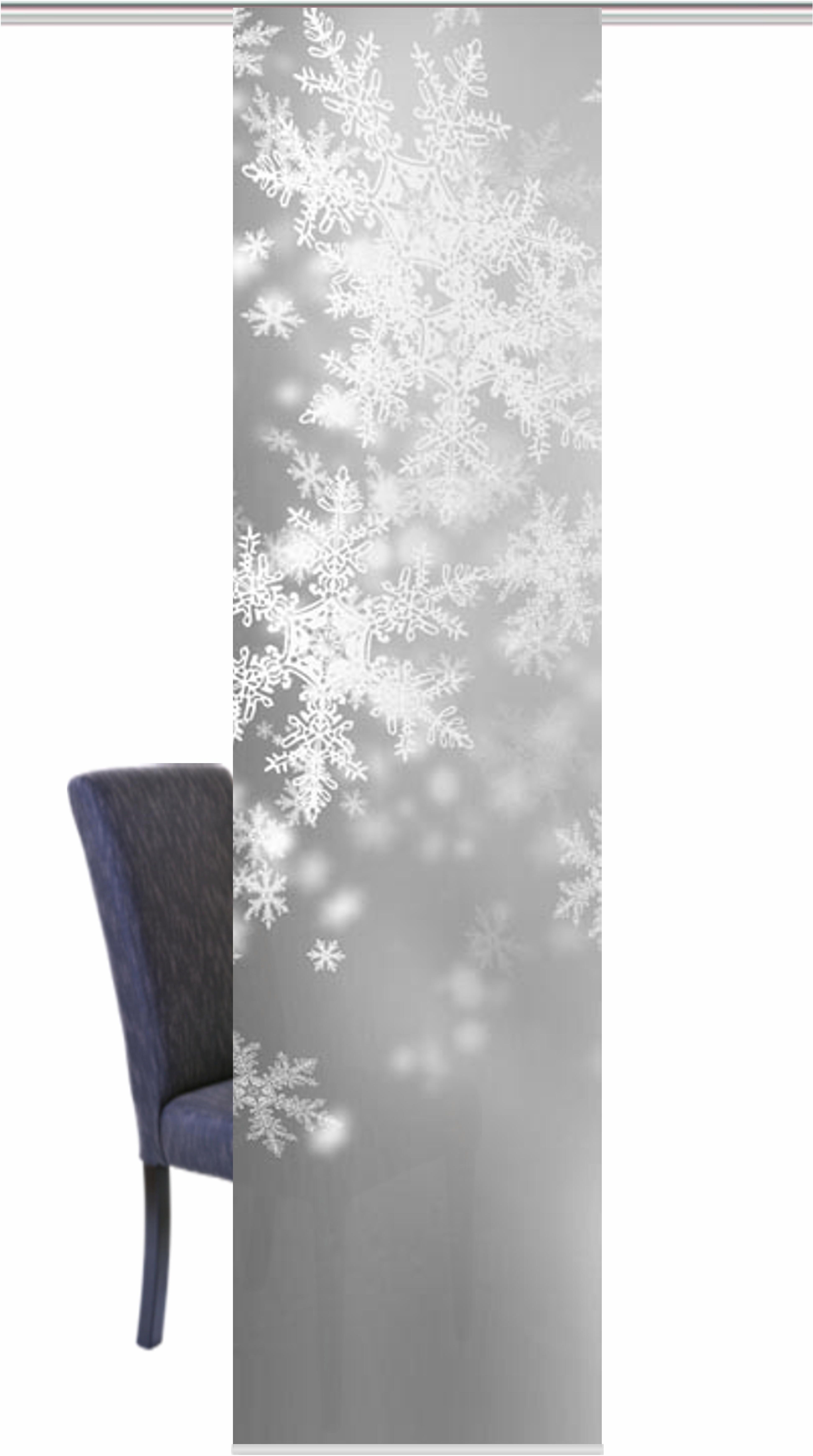 Schiebegardine HOME WOHNIDEEN "FLOCKE" Gr. 1, grau, B:60cm H:245cm, Polyester, Gardinen, Schiebegardine, HxB: 245x60, inkl. Befestigungszubehör grau 245cm, Klettband, 60cm