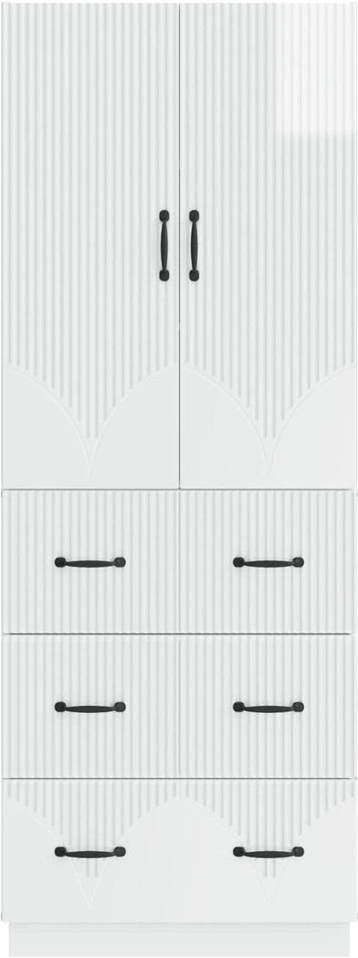 Inbox Zero Cabinet Set 2 Pcs Engineered Wood Storage Modular Home Unit Compact High Gloss White 87cm H X 66cm W X 34.5cm D