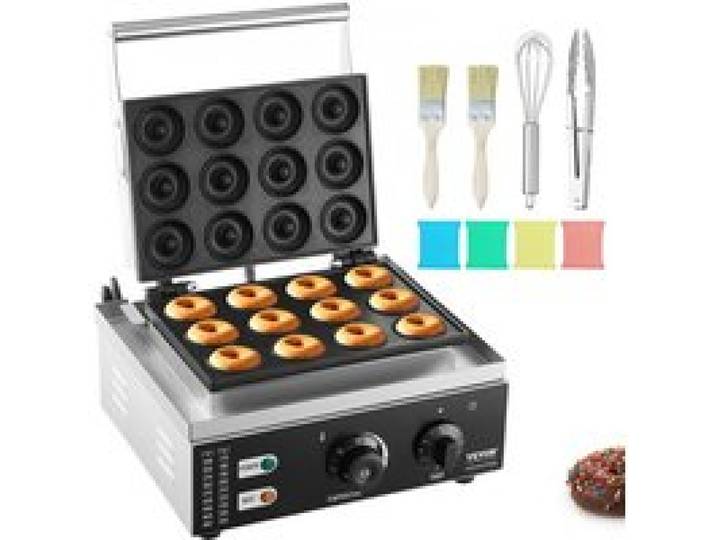 VEVOR Machine à beignets électrique, 1550 W, appareil à donuts commercial avec surface antiadhésive, machine à gaufres chauffante double-face à 12 trous, 50-300 ℃, pour restaurant et usage domestique