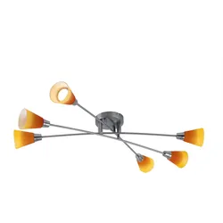 Deckenlampe Deckenleuchte Wohnzimmerleuchte Glas 6 flammig geld LED, Chrom, Nickel-matt, 6x LED, L 79 cm