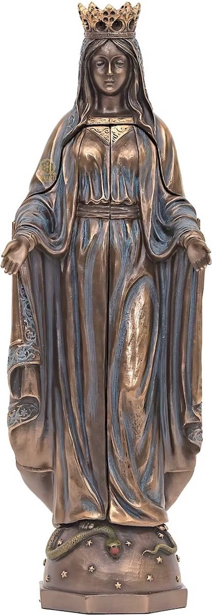 Veronese Design Drieluik Mariabeeld - Maagd Maria met Jezus - Gebronsd - Hoogte: 28 cm